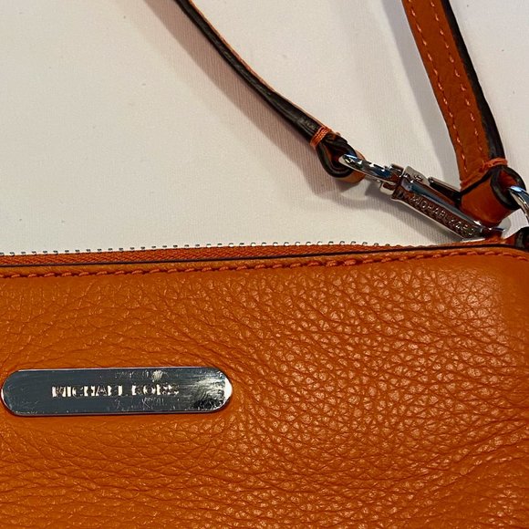 MK Michael Kors Orange Convertible Wristlet Top Handle Purse Silver Hardware EUC - Picture 9 of 16